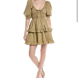 Tan Puff Sleeve Ruffle Dress